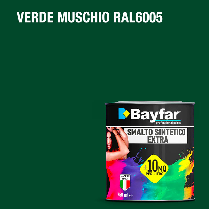 Vernice per ferro e legno adatto per esterno e interno, formato da 750ML e da 2,5L verde muschio RAL6005