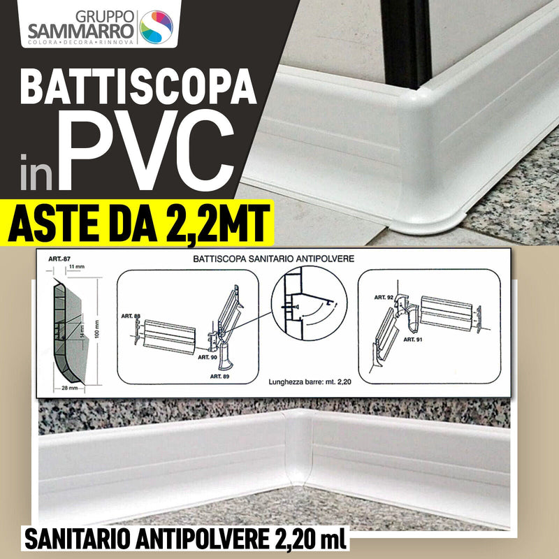 Battiscopa in PVC Sanitario Antipolvere h 10cm - barre da 2,2 metri