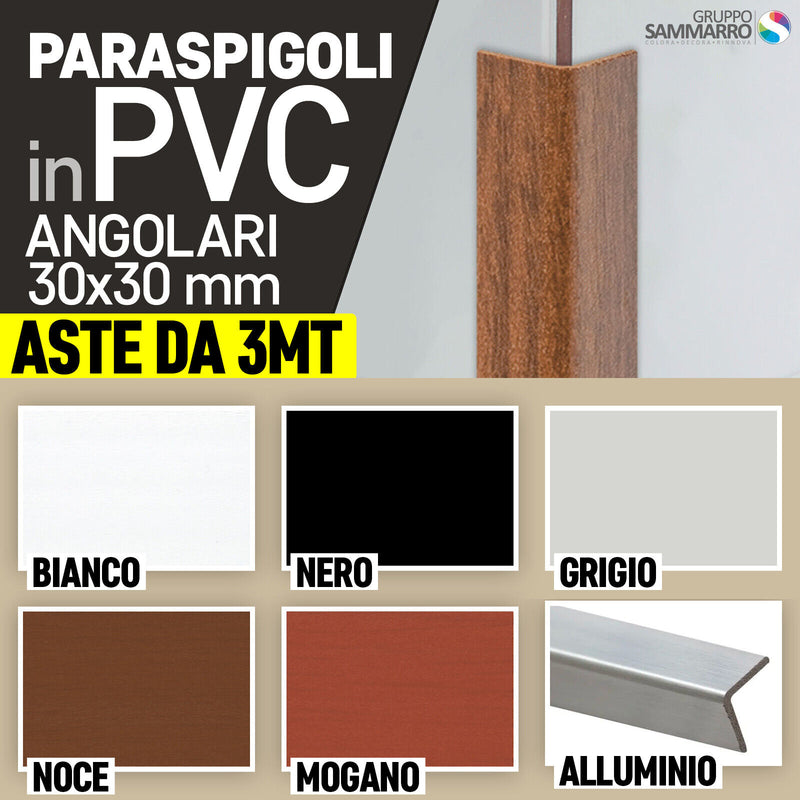 Paraspigoli angolari in PVC 30x30mm - barre da 3 metri