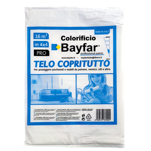 Telo copritutto Bayfar trasparente 4×4 m da 16 m² in confezione
